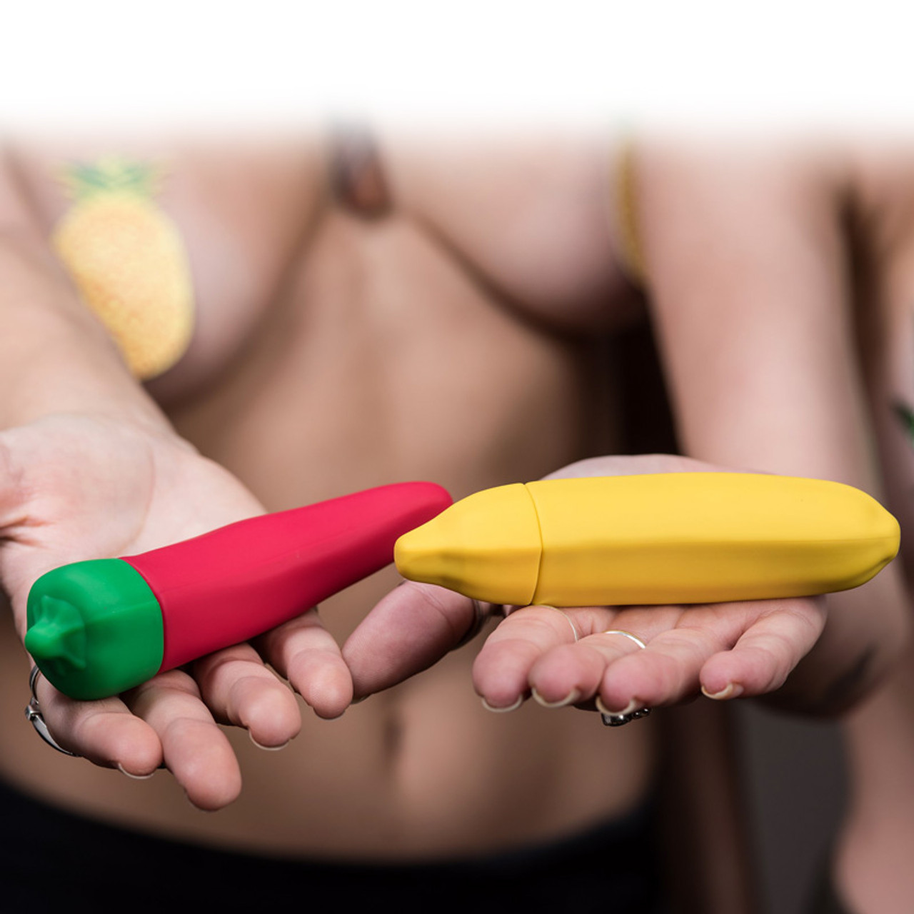 Buy the Banana 10-function Silicone Vibrating Bullet Vibrator Emoji Dildo in Yellow image photo photo