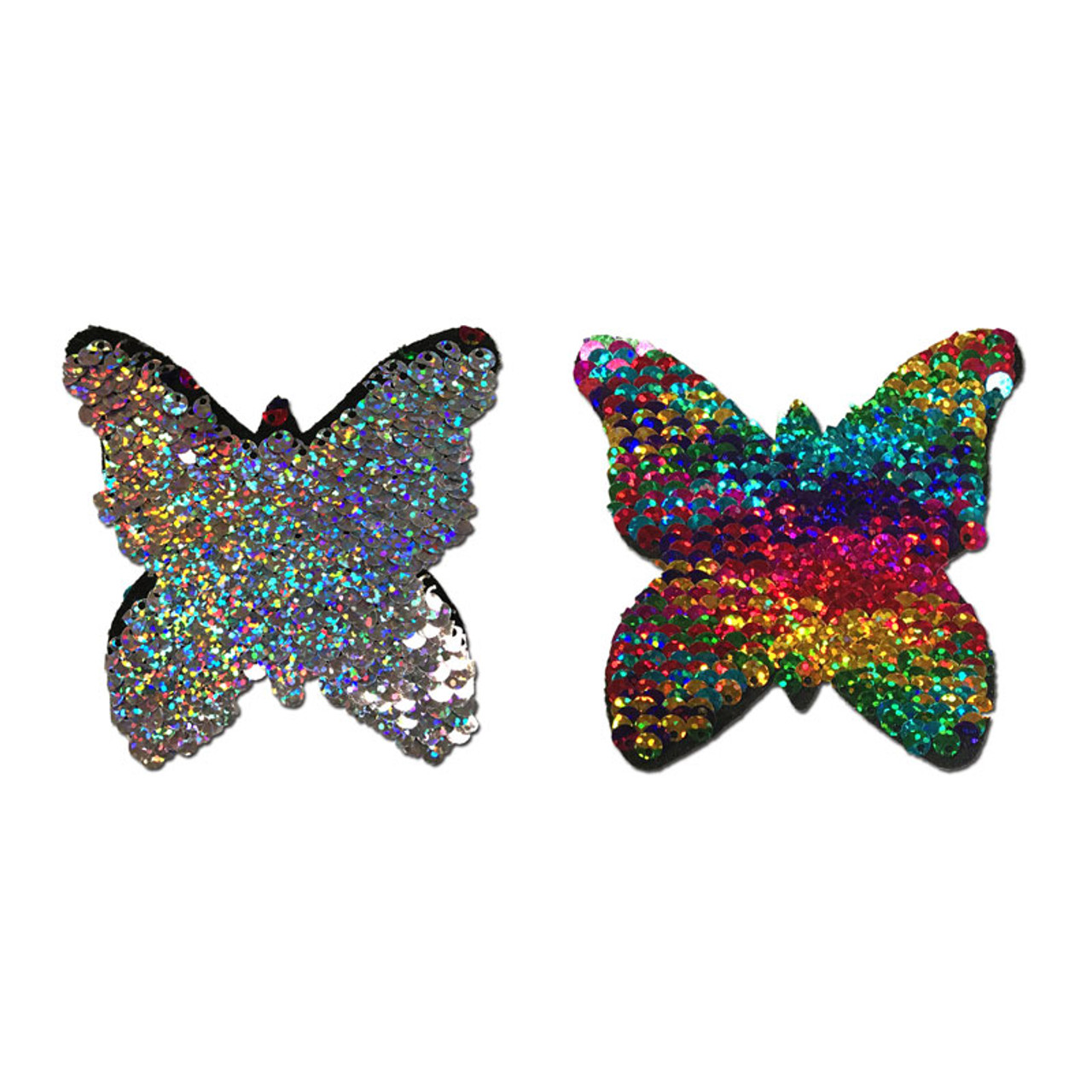 Pastease Rainbow & Silver Color Flip Glitter Sequined Butterfly Nipple  Pasties