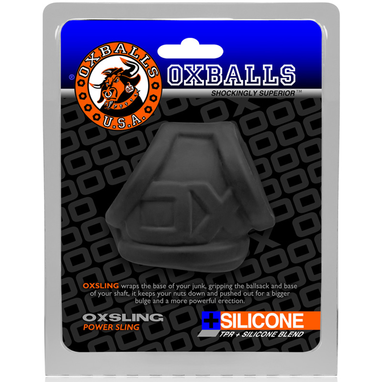 Buy the Tri-Squeeze 3-Ring Silicone Plus Cockring & Ball-Stretching Sling  Black Ice -OxBalls