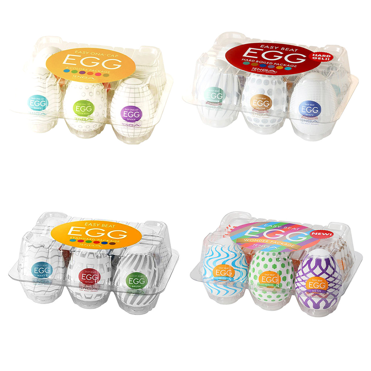 Tenga Egg Variety Pack New Pack of 6, Wave  II/Boxy/Brush/Tornado/Sphere/Silky II