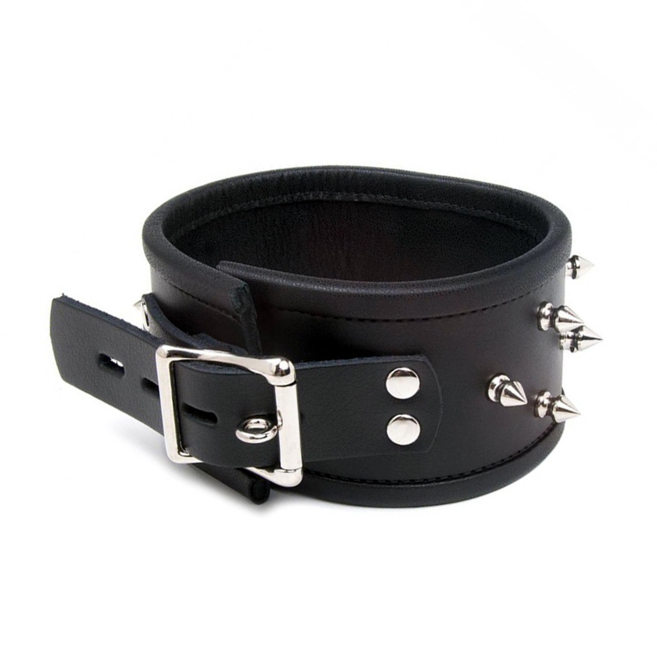 Buy the Alpha Dog Spiked Black Leather Adjustable Heavy Duty Locking ...