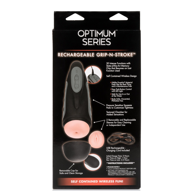 Buy the Optimum Power Grip-N-Stroke 30-function Rechargeable Vibrating Male  Masturbator with 2 Sleeves