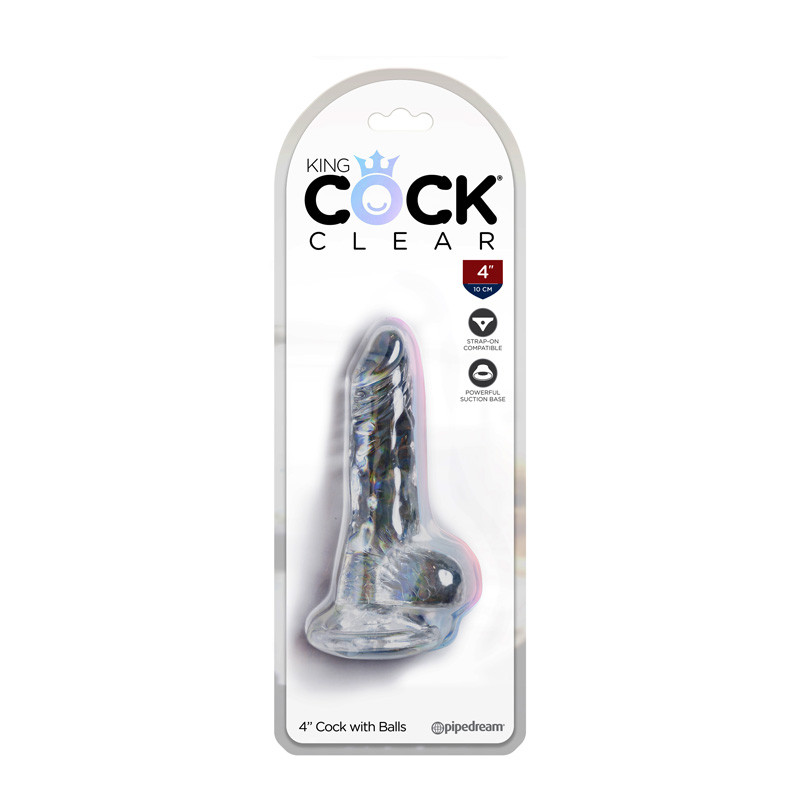 Buy the King Cock Clear 4 inch Realistic Dildo with Balls & Suction Cup  strap-on