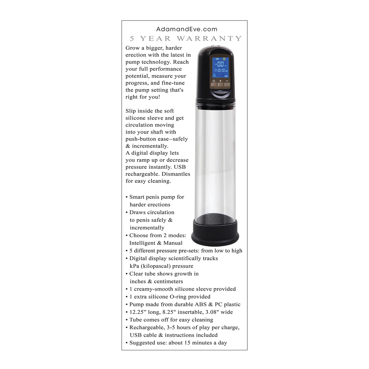 Buy the Adams 10-function Rechargeable Electric Penis Pump with Display picture