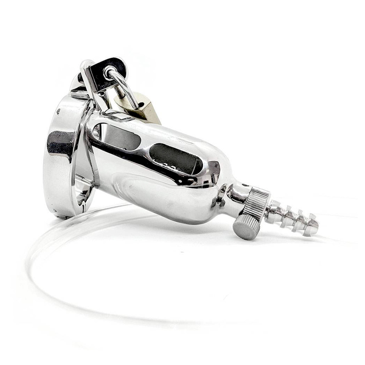 Buy the Stainless Steel Urine Tap Chastity Cage with Urethral Insert and Spigot