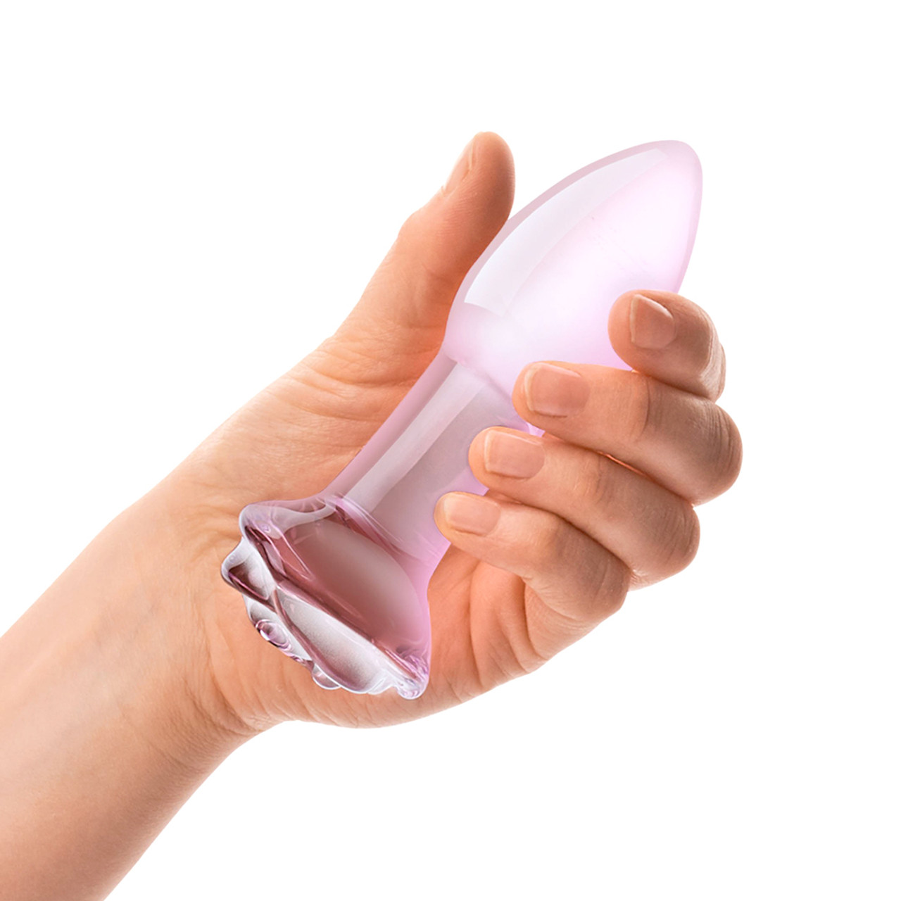 Buy the Glas Rosebud 5 inch Pink Borosilicate Glass Butt Plug flower anal