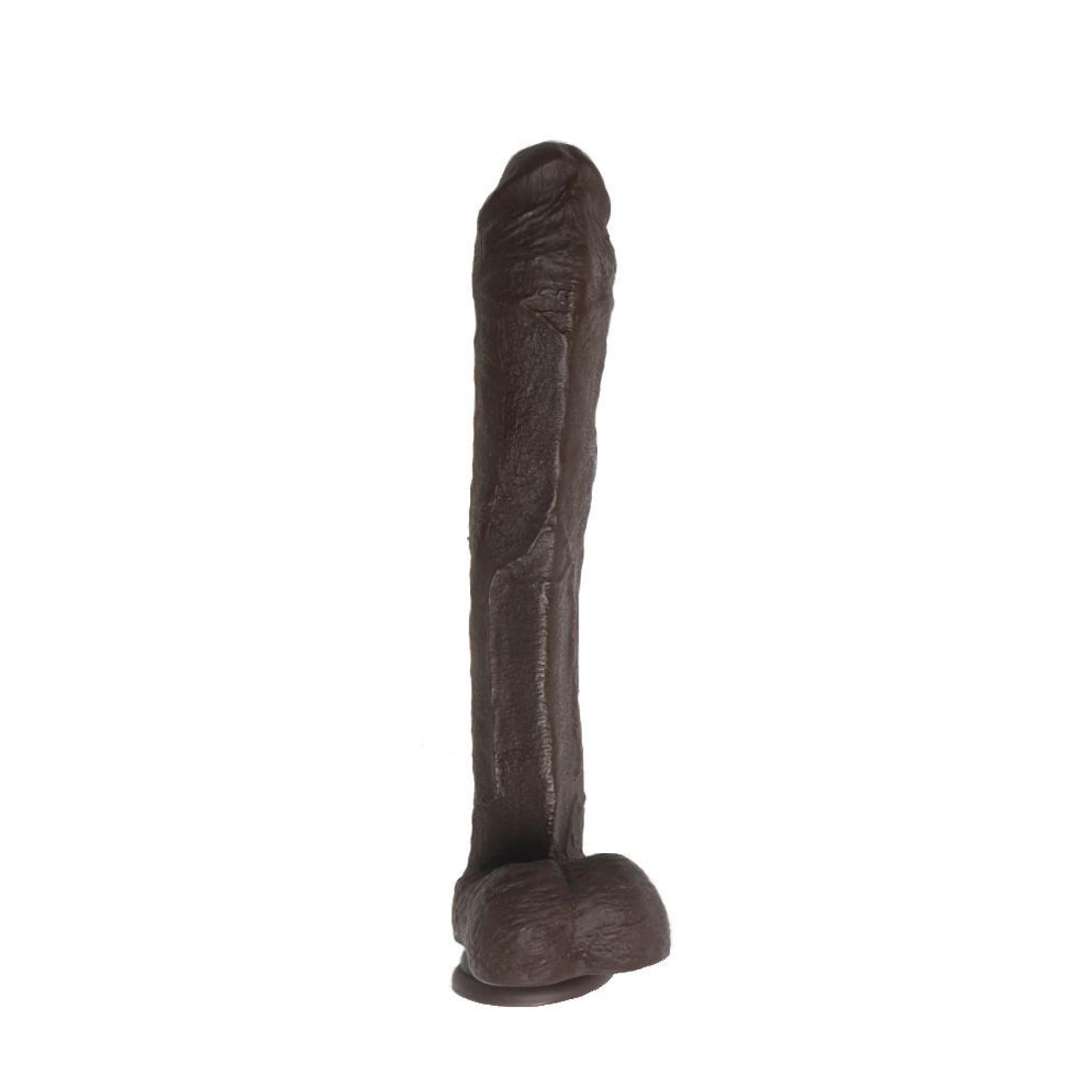 Buy the Big Wood 13.5 inch Realistic Dildo Penis with Suction Cup in Chocolate Brown Flesh