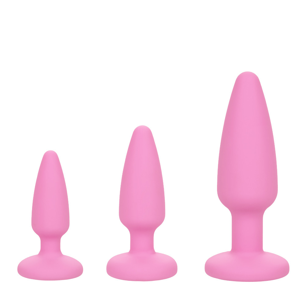 Buy the First Time Crystal Booty 3-piece Jeweled Silicone Butt Plug Kit in  Pink - CalExotics