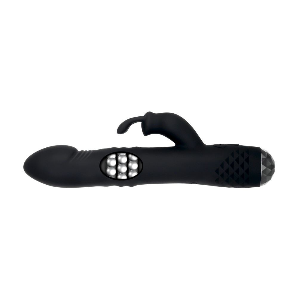 Buy the Bodacious Bunny 30-function Rechargeable Silicone Rabbit Vibrator  with Rotating Shaft Beads in Black -