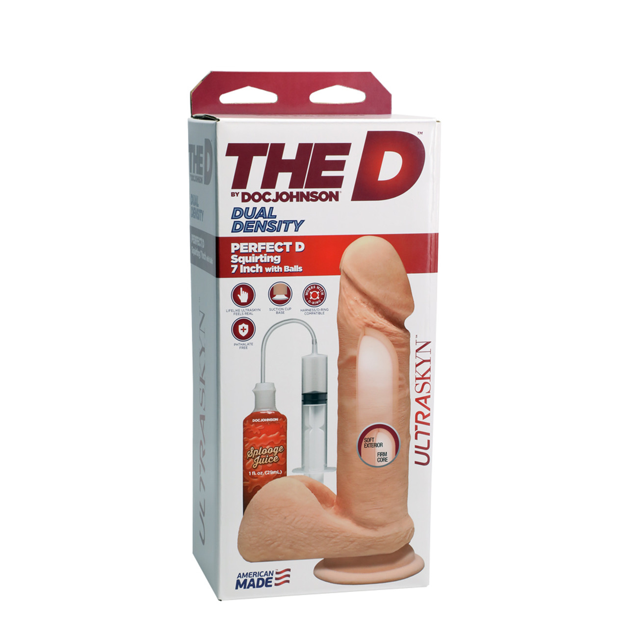 Buy The D Perfect D Squirting 7 inch UltraSkyn Dual Density Realistic Dildo in Light Vanilla