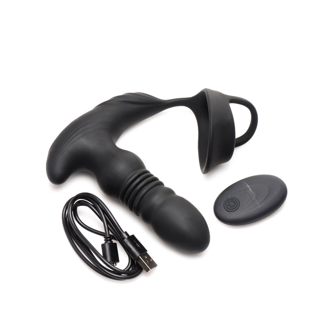Buy the ThunderPlugs Thrusting 10-function Remote Control Rechargeable Vibrating Silicone Butt Plug with Cock