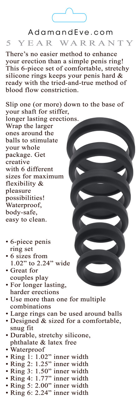 Buy the Adam's 6-Piece Silicone Penis Dick Cock Love Ring Cockring Erection Enhancer Set - Evolved Buy the Adam's 6-Piece Silicone Penis Dick Cock Love Ring Cockring Erection Enhancer Set - Evolved
