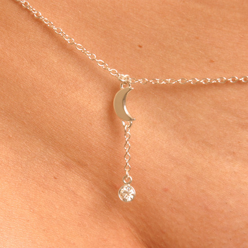 Sylvie Monthule Women's Silver Waist Chain with Moon and Crystal Gem