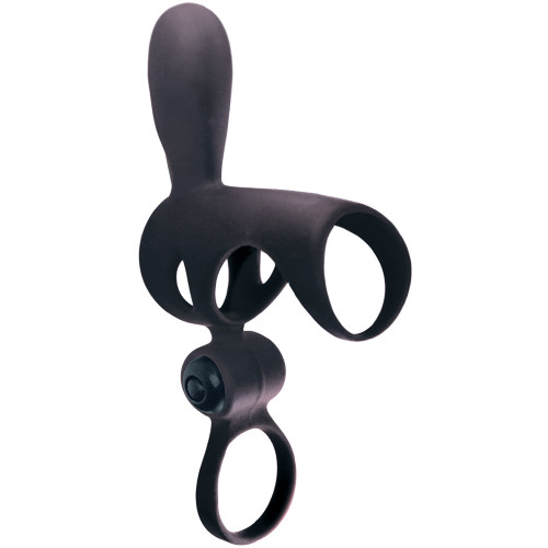 Buy the Spartacus R 9-function 4-in-1 Dual Motor Vibrating Silicone Double Penis Ring & Sheath in Black - Adrien Lastic