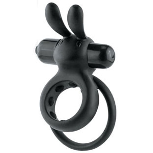 Buy the OHare 4-FUNction Vibrating Silicone Rabbit Double Love Ring in Black - The Screaming O