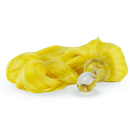 Crystal Delights Crystal Minx Lemon Yellow Detachable Faux Pony Tail Clear Plug Short Stem Small Bulb