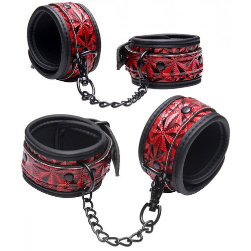 Master Series Crimson Tied Cuffed Embossed Wrist & Ankle Cuff Kit