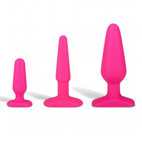 Hustler Toys All About Anal Seamless Silicone Anal Training Kit Hot Pink