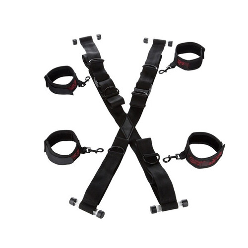 Buy the Scandal Over The Door Cross Style Restraint Saint Andrew's Cross Cuffs - CalExotics Cal Exotics California Exotic Novelties