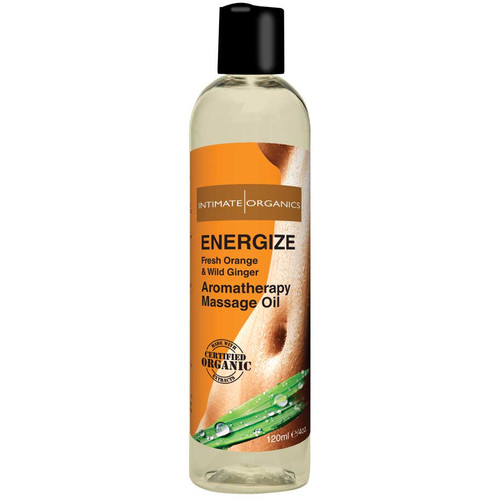 Intimate Organics Aromatherapy Massage Oil Energize Fresh Orange & Wild Ginger 4 oz