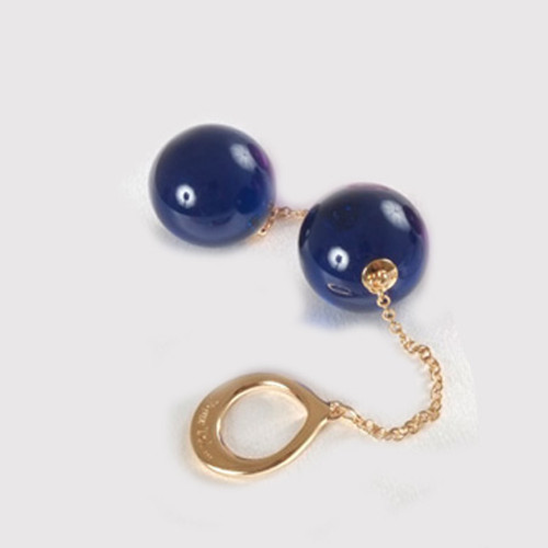 Buy the Unisex Jewels in Harmony Insertable Blue Double 34mm Geisha Balls Crystal Orb with Gold Loop kegel pc muscles exercise - Sylvie Monthule Erotic Jewelry made in France