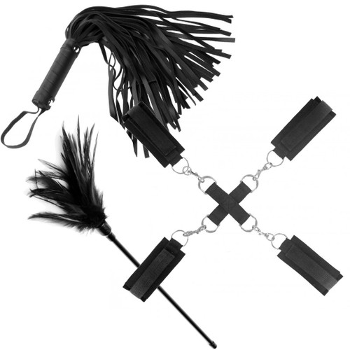 Frisky Hog Tie Bondage Kit with Flogger & Feather Tickler