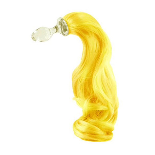 Crystal Delights Crystal Minx Lemon Yellow Faux Pony Tail Clear Butt Plug