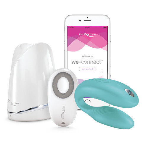 Buy the Sync 10-function Remote Control & App-connected Silicone Couples Vibrator Aqua - WoW Group Standard Innovation We-Vibe