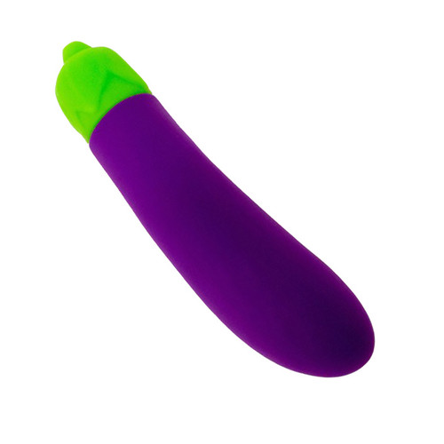 Buy the Eggplant 10-function Silicone Vibrating Dildo Bullet Emoji Vibrator in Purple & Green - Emojibator