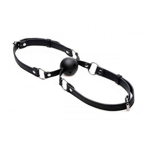 Buy the Faux Leather Double Mouth Ball Gag Harness - XR Brands Strict