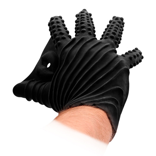 Buy the Black Silicone Textured Masturbation Glove - Shots America Fist It