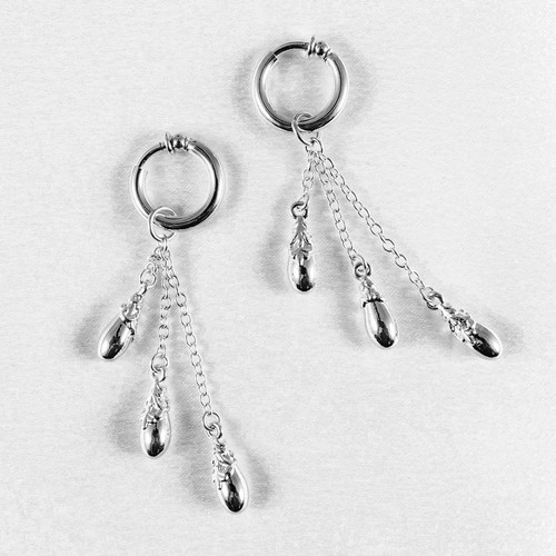 Buy the Women's Sterling Silver Non-piercing Labia Rings with Triple TearDrop Pendants - Sylvie Monthule Erotic Jewelry made in France