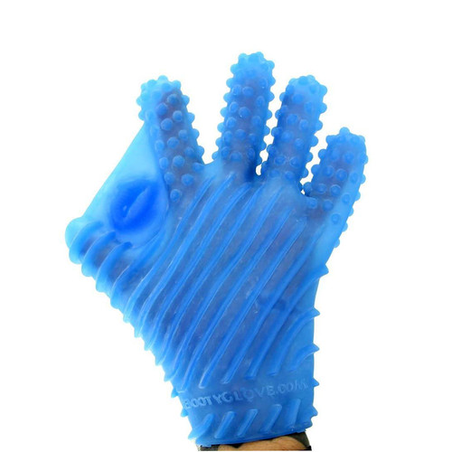 Buy the Textured Ambidextrous Erotic Massage Masturbation Glove Sky Blue Med-XL - Booty Glove