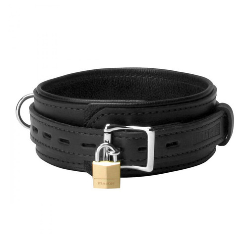 Buy the Padded Black Leather Adjustable Locking Posture Collar - XR Brands  Strict Leather