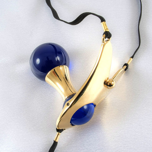 Buy the Gold Intimate Ecstasy Penetrating G-String with Sapphire Blue Orb - Sylvie Monthule Erotic Jewelry Made in France