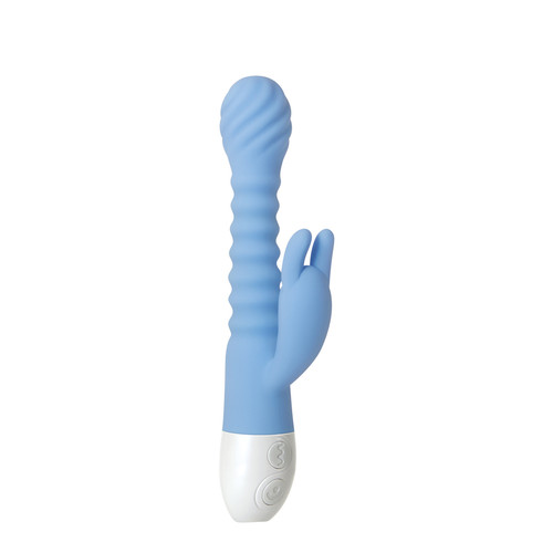 Buy the Bendy Bunny 16-function Rechargeable Flexible Silicone Rabbit Vibrator Blue - Evolved Novelties