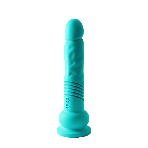 Buy the Mini Teddy 6-function Rechargeable Realistic Silicone Dildo Thrusting Handheld Sex Machine in Mint Green - Velvet Thruster