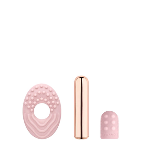 Buy the Le Wand Chrome Collection Bullet 15-function Rechargeable Mini Massager in Rose Gold & Pink with Silicone Attachments - COTR, INC B-vibe