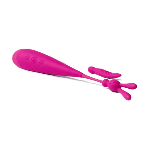 Buy the Noje Quiver 7-function Oscillating Rechargeable in Lily Pink Silicone High Frequency Massager with Attachments - Blush Novelties