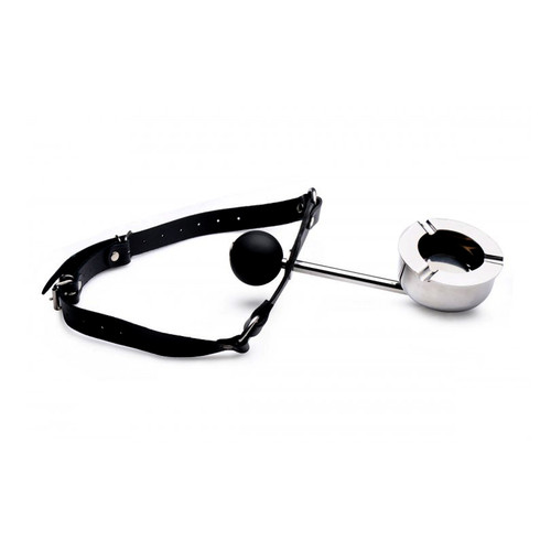 Buy the Adjustable Leather & Metal Ashtray with Silicone Ball Gag - XR Brands Master Series