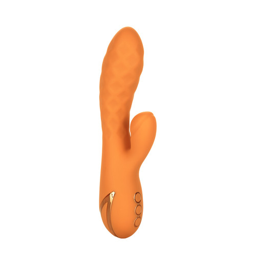 Buy the California Dreaming Newport Beach Babe 13-function Rechargeable Silicone Rabbit Vibe with Thumping Clitoral Teaser in Orange - Cal Exotics