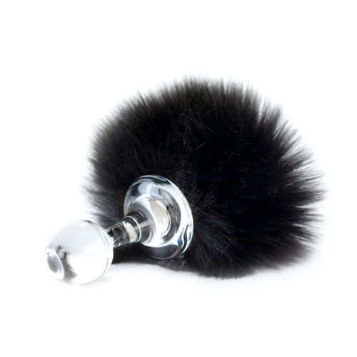 Buy the Magnetic Black Faux Fur Bunny Tail Glass Butt Plug - Crystal Delights