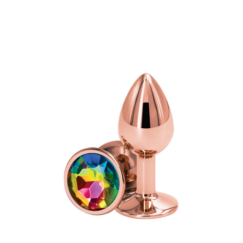 Buy the Rear Assets Small Rose Gold Aluminum Anal Plug with Round Rainbow Gem ButtPlug Backdoor - NS Novelties