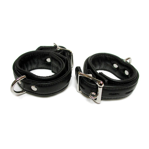 Buy the Adjustable Black Premium Garment Leather Lockable Wrist Cuffs made in the USA - StockRoom 