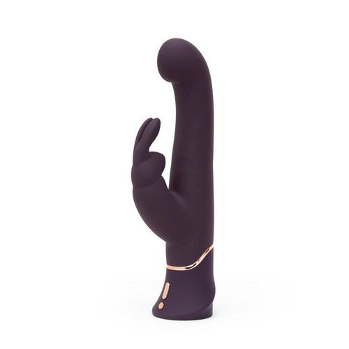 Buy the Fifty Shades of Grey Greedy Girl 15-function G-Spot Stroking Rechargeable Silicone Rabbit Vibrator in Purple & Gold - LoveHoney