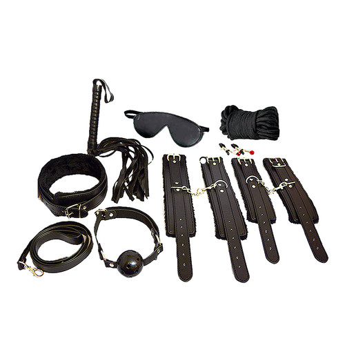 Buy the Everything Bondage Black faux fur lined 12-Piece Kit - Ple'sur Company 