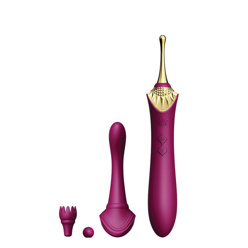 Buy the Legend Bess 8-function Rechargeable Silicone Clitoral & G-Spot P-Spot Massager with DirectPower technology & 3 Attachments in Velvet Purple & Gold - Zalo USA