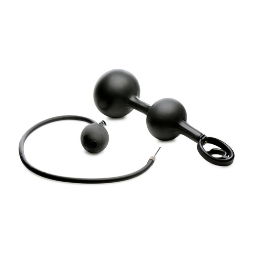 Buy the Devil's Rattle Inflatable Black Silicone Anal Plug with Cock & Ball Ring internal rolling weighted beads detachable pump - XR Brands Master Series