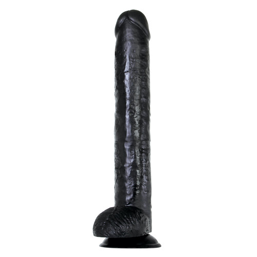 Buy the Dark Rider 15 inch Realistic Dildo with Suction Cup in Onyx Black Strap-On Harness Compatible - Evolved Novelties Adam & Eve