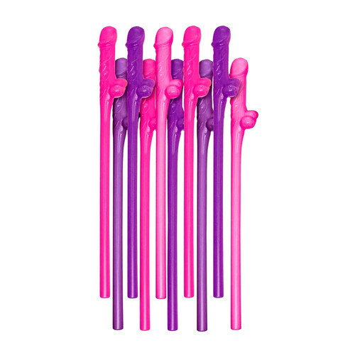 Buy the Bachelorette Party Favors Dicky Penis-Shaped Sipping Straws 10-Pack in Pink & Purple Mini COCK-Tail Sipper - Pipedream Products